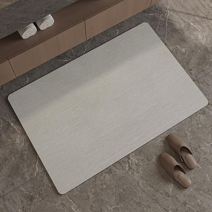 Mecko Bath Mat Rug, Ultra Thin Bathroom Rug -Rubber Non-Slip Quick Dry Absorbent Bath Mat Fit Under Door, Faux Suede Surface Bathroom Floor Mats for Bath, Shower, or Sink (Light Grey,24"x36")