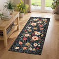 DUKINO 2x5 Runner Rug for Hallway, Washable Kitchen Floral Runner Rug with Non Slip Backing, Low Pile Soft Boho Carpet for Kitchen, Hallway, Entryway, Laundry, Bedroom, Black