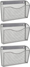 EASEPRES 3 Single Pocket Mesh Hanging File Organizer, Vertical Wall Mounted Magazine File Holder, Mount Basket Mail Paper Document Folder Organizing for Office, Home and School, Silver