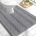 OLANLY Thick Toilet Rugs U-Shaped 24x20, Extra Soft Absorbent Chenille Striped Contour Bathroom Rugs for Toilet, Dry Quickly, Machine Washable, Non-Slip Bath Mat, Grey