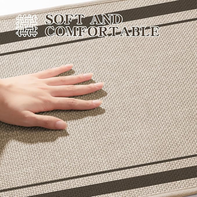 chakme Bathroom Rugs Mat 59x24, Ultra Thin Non Slip Bath Mat Large Quick Dry Absorbent Bath Mat for Bathroom Floor, (Light Beige, 59"x24")