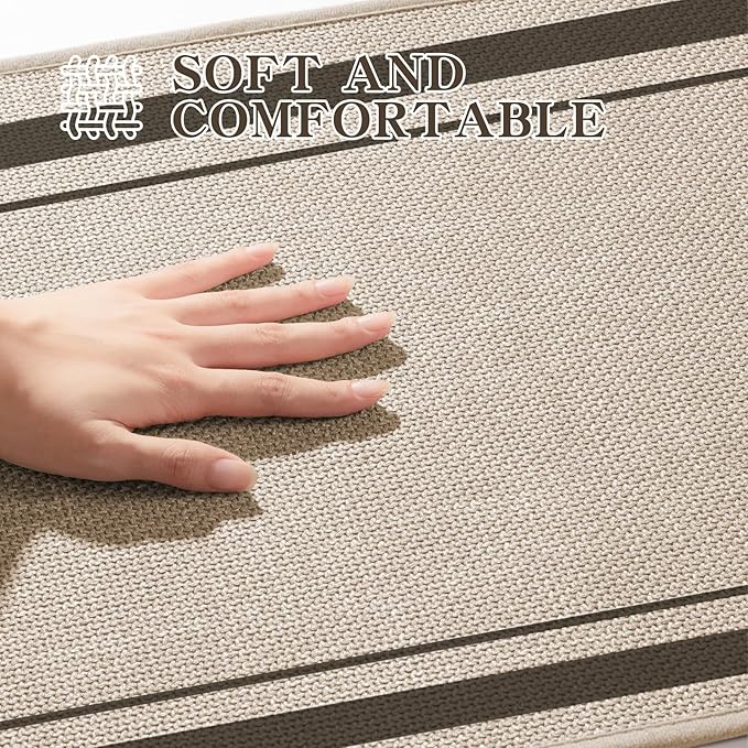 chakme 2 Piece Bathroom Rug Sets, Ultra Thin Absorbent Bath Mat for Bathroom Non Slip Machine Washable, Light Beige, 17"x24"+Toilet Mat