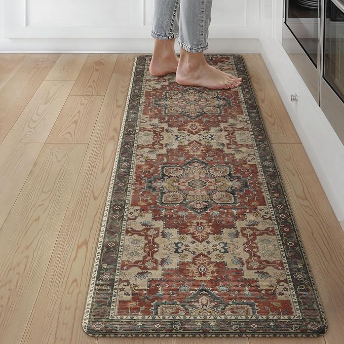 GENIMO Kitchen Mats for Floor, Washable Anti Fatigue Mat for Cushioned, 17.3"x59", Waterproof Kitchen Rugs, Non Slip Foam Comfort Standing Mat Rug for Home, Runner, Sink, Laundry, Bordeaux