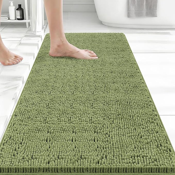 Bcoimo 44x24 Chenille Bath Mat – Non-Slip with Backing Bath Rug Ultra-Absorbent and Machine Washable Bathroom Mat Quick-Dry Design. Ideal for Bathroom Shower and Tub Areas