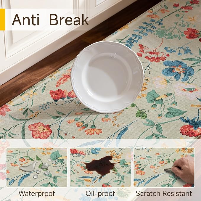 PureCozy Kitchen Mats 2PCS Anti Fatigue Cushioned Mat Non Slip Floral Boho Kitchen Mats for Floor Waterproof Comfort Standing Beige Rug for Sink Laundry Office Desk 17.3"x47"+17.3"x30"