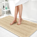 OLANLY Thick Bathroom Runner Rugs 44x24, Extra Absorbent Chenille Striped Bath Rugs, Rubber Backing, Machine Wash Dry, Long Bath Mats for Bathroom Floor, Tub and Shower, Home Decor Accessories, Beige