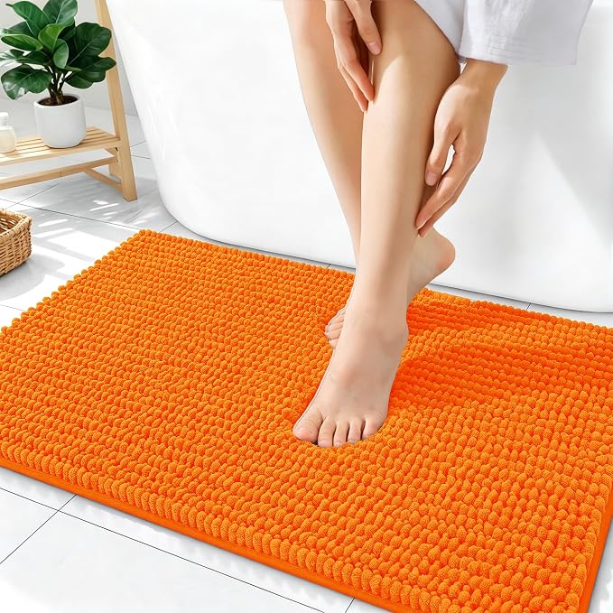 OLANLY Thick Bathroom Rugs 36x24, Extra Soft Absorbent Chenille Bath Rugs, Rubber Backing, Machine Wash Dry, Bath Mats for Bathroom Floor, Tub and Shower, Home Decor Accessories, Orange