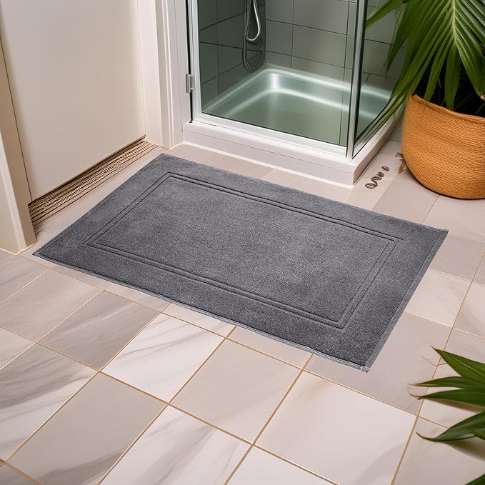Tens Towels Pack of 2 Bath Mats 100% Cotton, 20 x 32 Inches, Super Absorbent, Hotel Quality Premium Floor Towels, Luxurious, Soft & Quick Dry, Not a Bathroom Rug, Dark Grey