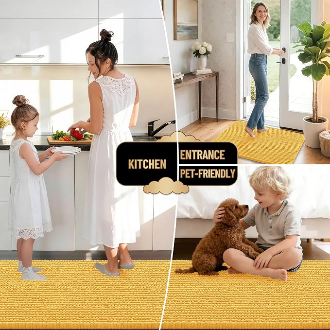 OLANLY Thick Bathroom Rugs 36x24, Extra Soft Absorbent Chenille Bath Rugs, Rubber Backing, Machine Wash Dry, Bath Mats for Bathroom Floor, Tub and Shower, Home Decor Accessories, Yellow