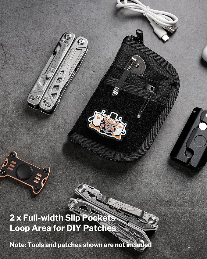 VIPERADE VE10 EDC Pouch Small Pocket Tool Pouch with 10 Compartments, Men's Pocket Organizer for Multitools, EDC Organizer with Patches Area for DIY (Black Gray Camo)