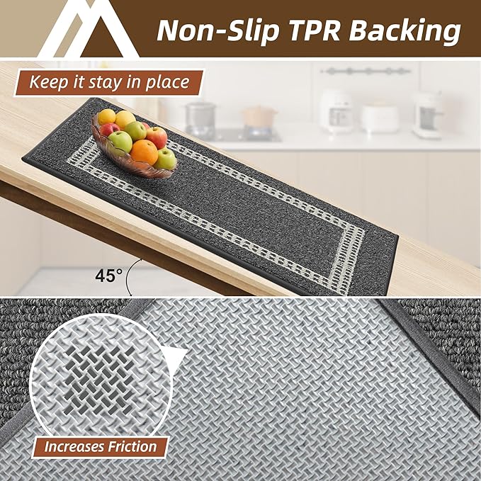 COSY HOMEER Kitchen Rugs Non-Slip 20x30/20x48 Inch Thick Polypropylene Standing Mat for Home Machine Washable, Black