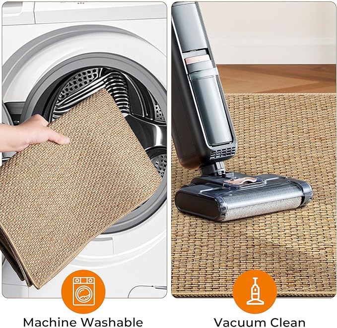 Kitchen Rugs and Mats, Non Slip Washable Set of 2 PCS, Absorbent Kitchen Mats for Floor, Kitchen Runner Rug, Rubber Backing, for Kitchen Decor, Front of Sink (Khaki, 20’’*32’’+20’’*72’’)
