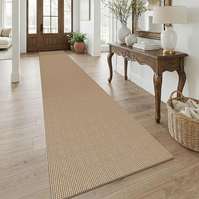 KOZYFLY Boho 3x18 Runners Rugs for Hallway, Extra Long Washable Runner Rug, Woven Non Slip Kitchen Runner, Cotton Entryway Rug, Floor Carpet for Entry, Aisle, Hall, Orange Beige/Tan/Brown