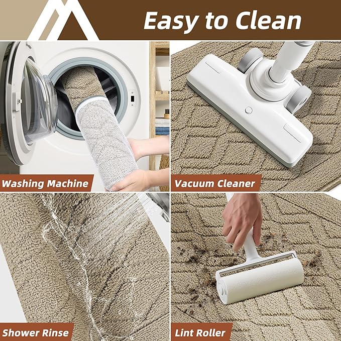COSY HOMEER Kitchen Rugs 24"x35" Non-Slip Washable Kitchen Mats for Floor Polypropylene Absorbent Kitchen Floor Mat for Kitchen Sink Entryway,Beige