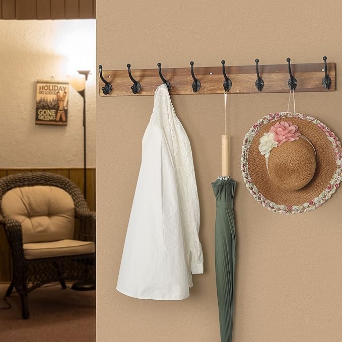 WEBI Rustic Coat Rack Wall Mount,35.43" Long 8 Cast Iron Coat Hooks Wall Mounted,Heavy Duty Wall Coat Hanger Hooks for Hanging Jacket,Clothes,Brown
