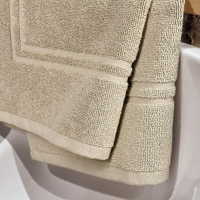 Tens Towels Pack of 2 Bath Mats 100% Cotton, 20 x 32 Inches, Super Absorbent, Hotel Quality Premium Floor Towels, Luxurious, Soft & Quick Dry, Not a Bathroom Rug, Beige