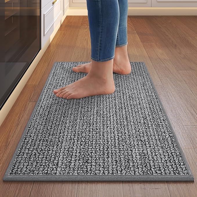 Kitchen Rugs and Mat Non Slip Washable, Super Absorbent Kitchen Mats for Floor, Rubber Backing Soft Braided Standing Kitchen Sink Mat Kitchen Runner, Front of Sink, Easy Clean, Grey 17"x30"