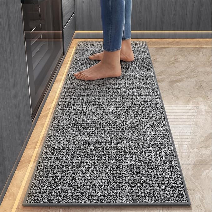 Kitchen Runner Rugs and Mat Non Slip Washable, Super Absorbent Long Kitchen Mats for Floor, Rubber Backing Soft Braided Standing Kitchen Sink Mat Kitchen Rug, Easy to Clean, Grey 17"x59"