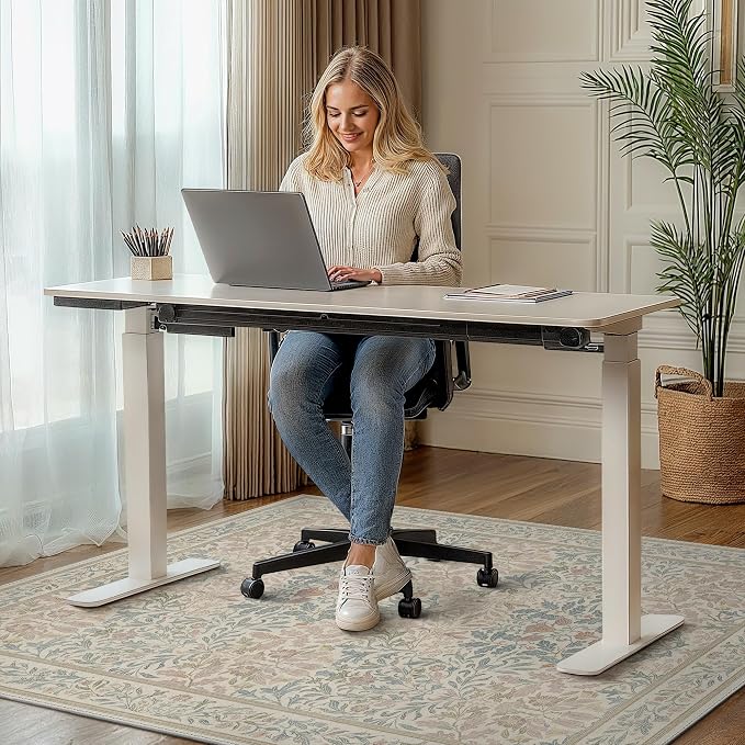 48"x60" Office Chair Mat for Hardwood Tile Floor, Under Desk Carpet Protector for Rolling Computer Chair Mat, Machine Washable Area Rug, Anti-Slip 1/5" Thick Low Pile Thin Vinyl Floor Mat, Beige Pink