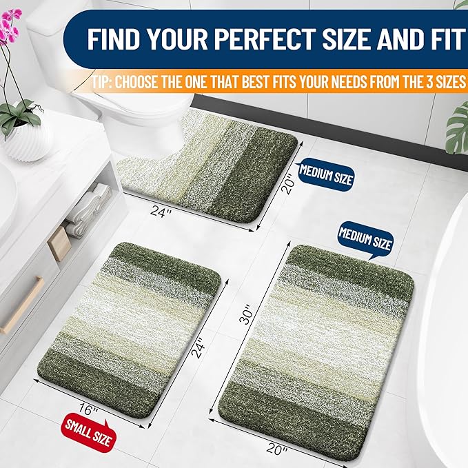 OLANLY Bathroom Rugs Mat 34x21, Extra Soft Absorbent Microfiber Bath Rugs, Rubber Backing, Quick Dry, Machine Washable Bath Mats for Bathroom Floor, Tub and Shower, Home Decor Accessories, Dark Green