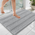 OLANLY Thick Bathroom Rugs 36x24, Extra Soft Absorbent Chenille Striped Bath Rugs, Rubber Backing, Machine Wash Dry, Bath Mats for Bathroom Floor, Tub and Shower, Home Decor Accessories, Light Grey