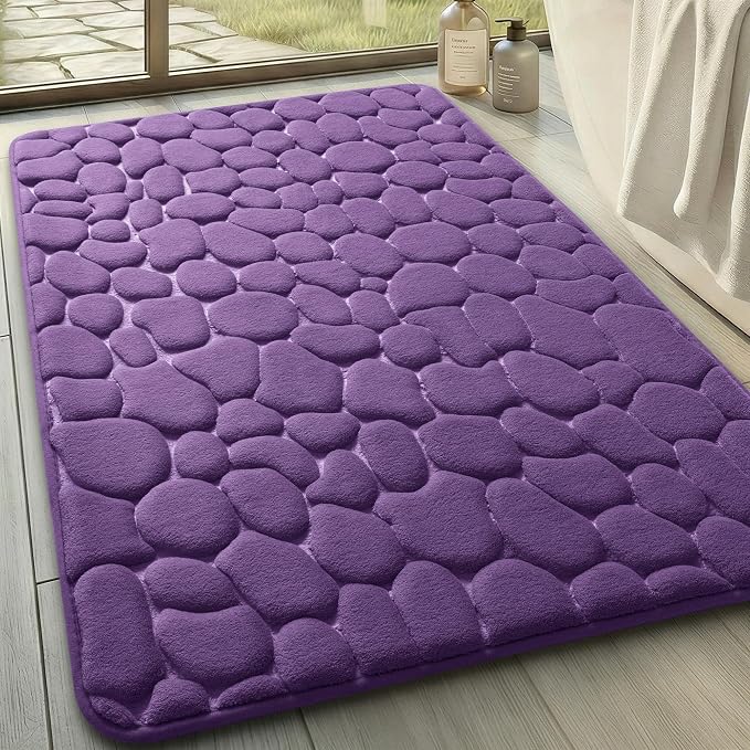 YIHOUSE Memory Foam Bath Mat Cobblestone Bathroom Rugs Super Water Absorbent Bath Mats for Bathroom Machine Washable Bath Rugs(24 x 36,Eggplant)