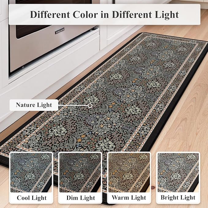 Collive Kitchen Mats Cushioned Anti Fatigue, Waterproof Kitchen Floor Mat Non Slip Desk Rugs Comfort Standing Rug for Sink, Office, Laundry, Home Decor, Black/Mulit
