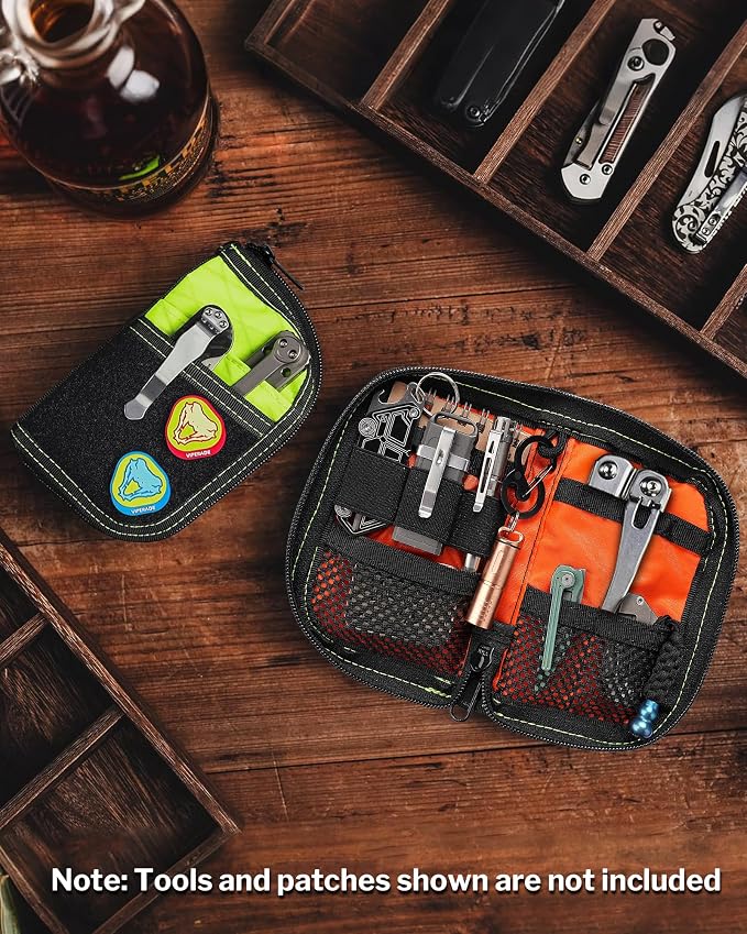VIPERADE VE10 EDC Pouch Small Pocket Tool Pouch with 10 Compartments, Men's Pocket Organizer for Multitools, EDC Organizer with Patches Area for DIY (X-pac Green)