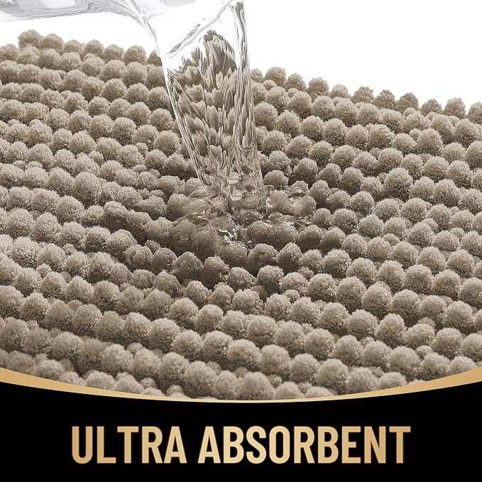 OLANLY Thick Small Bathroom Rugs 24x16, Extra Soft Absorbent Chenille Bath Rugs, Rubber Backing, Machine Wash Dry, Bath Mats for Bathroom Floor, Tub and Shower, Home Decor Accessories, Warm Taupe