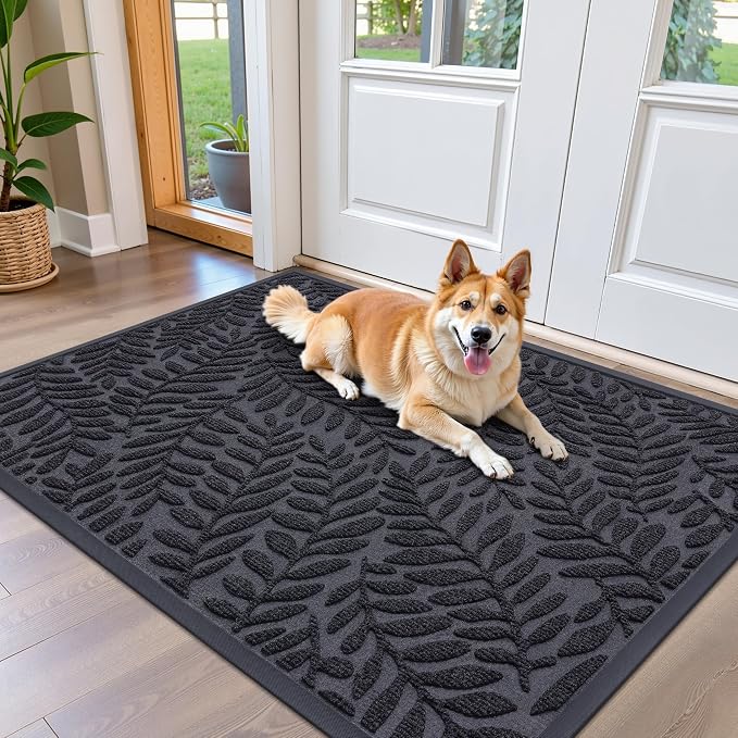 OLANLY Door Mat Indoor Outdoor Entrance, 47x32, Waterproof All-Weather All-Season Doormat, Sturdy Natural Rubber, Stain and Fade Resistant, Low Profile, Easy Clean Patio Entryway Mat, Black