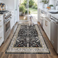 4x5 Kitchen Rug Washable Non-Slip – Soft Low Pile Indoor Carpet for Entryway Bathroom Living Room Bedroom – Boho Floral Small Throw Area Rug (Black,4x5)