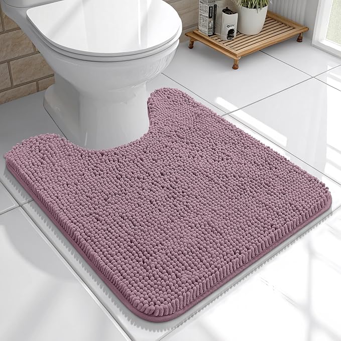 OLANLY Toilet Rugs U-Shaped 20x20, Extra Soft Absorbent Chenille Contour Bathroom Rugs for Toilet, Dry Quickly, Machine Washable, Non-Slip Bath Mat, Deep Plum