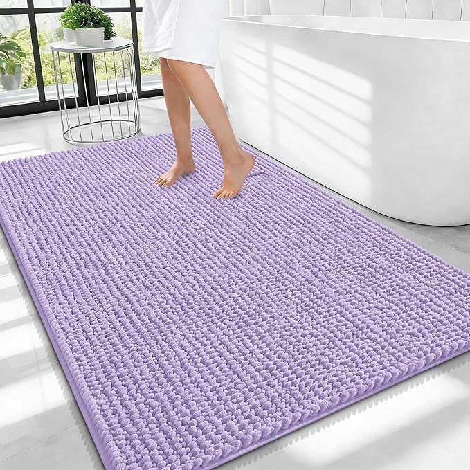OLANLY Thick Large Bathroom Rugs 40x32, Extra Soft Absorbent Chenille Bath Rugs, Rubber Backing, Machine Wash Dry, Bath Mats for Bathroom Floor, Tub and Shower, Home Decor Accessories, Lavender