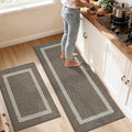 COSY HOMEER Kitchen Rugs Sets 2PCS,Non-Slip Washable Kitchen Mats for Floor,Absorbent and Stain Resistant Kitchen Runner Rugs for Kitchen Sink Laundry Entryway,24"x35"+24"x60",Brown