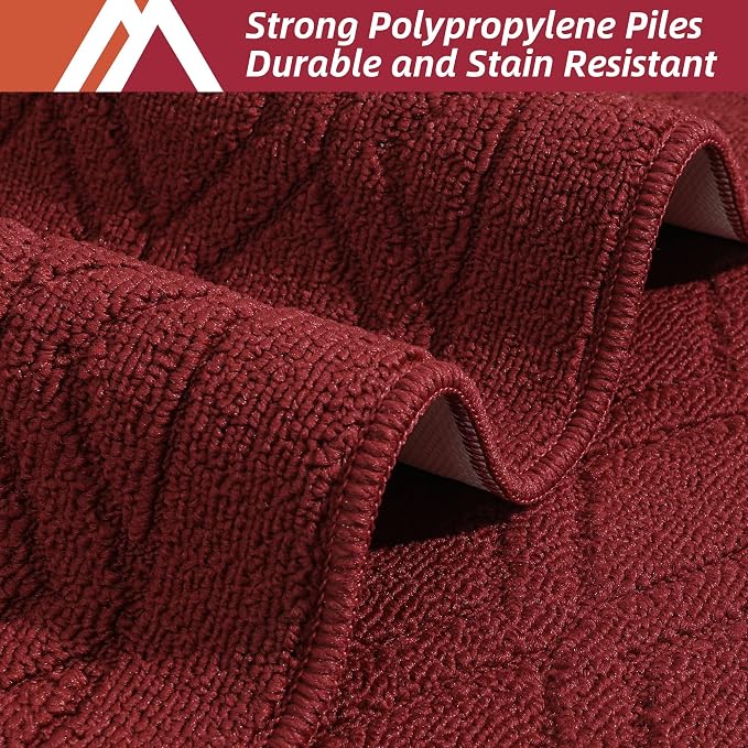 COSY HOMEER 60x24Inch/35X24Inch Kitchen Rugs Sets Non-Slip Washable Kitchen Mats for Floor Polypropylene Absorbent Kitchen Runner for Kitchen Sink Hallway Entryway(Red)