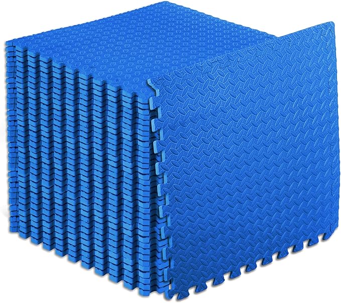 ProsourceFit Exercise Puzzle Mat ½-inch, EVA Interlocking Foam Floor Tiles for Home Gym, Workout Equipment, Kids Play Areas, Blue, 144 SQ FT - 36 Tiles
