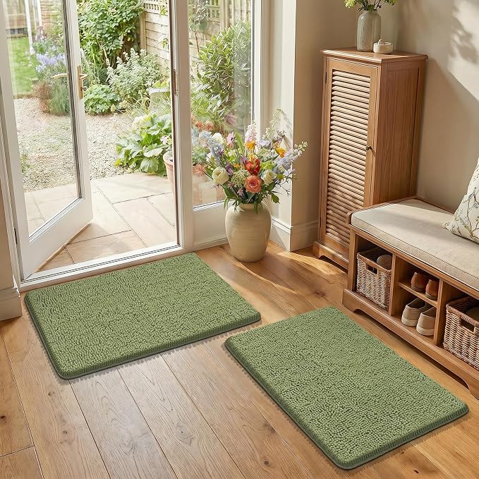 Bcoimo Bathroom Rug Set, Chenille Bathroom Rugs, Absorbent Non Slip Plush Bath Mats, Machine Washable Fast Drying Floor Mats for Tub, Shower, Sink, Vanity