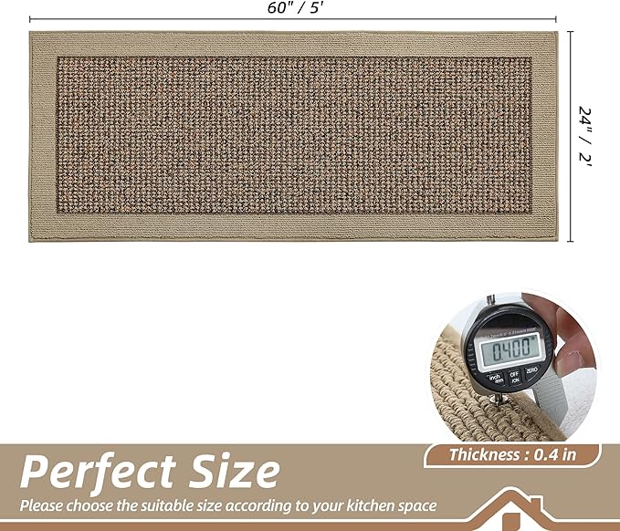 BEQHAUSE Kitchen Runner Rugs 24"x60", Kitchen Rugs Non-Slip Kitchen Mats for Floor, Absorbent and Stain Resistant Kitchen Mats, Machine Washable Rug for Kitchen, Hallway, Laundry & Sink, Taupe