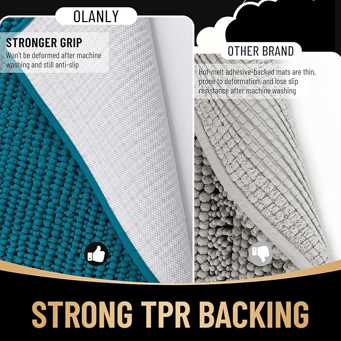 OLANLY Thick Bathroom Rugs 34x21, Extra Soft Absorbent Chenille Bath Rugs, Rubber Backing, Machine Wash Dry, Bath Mats for Bathroom Floor, Tub and Shower, Home Decor Accessories, Peacock Blue