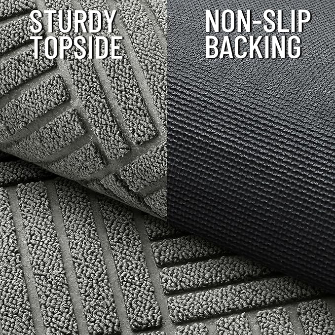 OLANLY Front Door Mat Outside Entrance 35x23, Absorbent, Heavy Duty Sturdy Natural Rubber Doormat Indoor Outdoor, Stain Fade Resistant, Non-Slip Low Profile Floor Mat for Entryway, Modern Gray Diamond