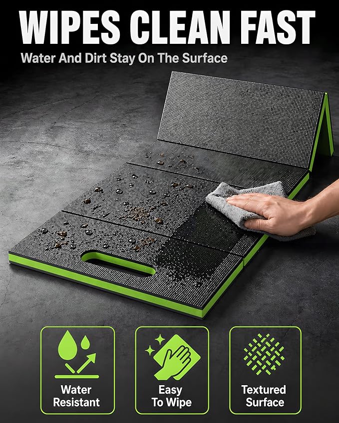 Foldable EVA Utility Mat with Handle, Heavy Duty Mechanic Mat for Kneeling, Workouts, Garages, Gardening, Camping, Picnics, Outdoor Adventures and Home Gyms, Green