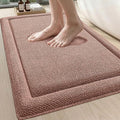 DEXI Memory Foam Bath Mat 32x20, Soft Absorbent Chenille Bathroom Rug, Non Slip Quick Dry Bath Mats for Bathroom, Thick Plush Floor Carpet for Tub Shower, Sink, Shrimp Red