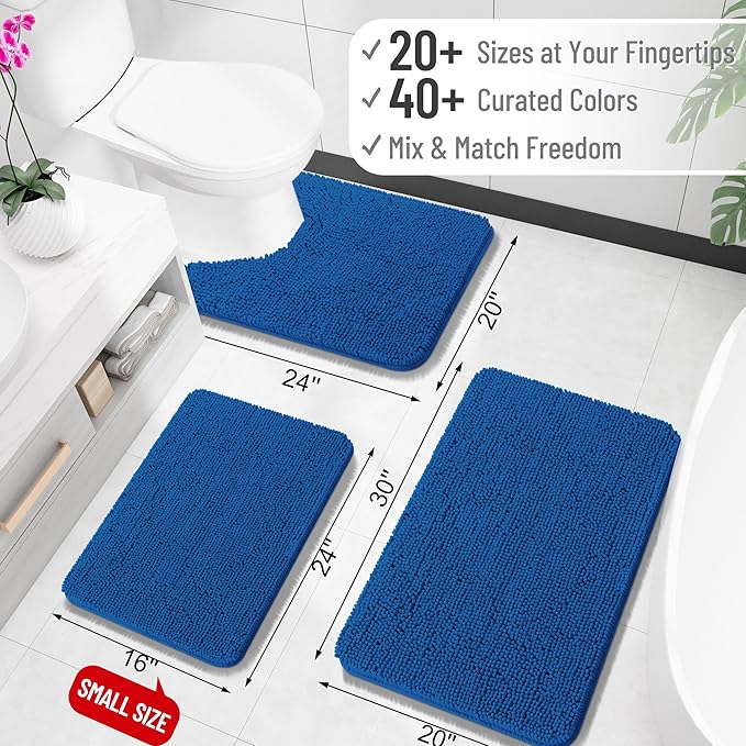 OLANLY Bathroom Rugs 35x24, Extra Soft Absorbent Chenille Bath Rugs, Rubber Backing Quick Dry, Machine Washable Bath Mats for Bathroom Floor, Tub and Shower, Home Decor Accessories, Deep Navy Blue
