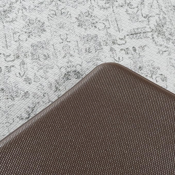 PureCozy Kitchen Mats for Floor Anti Fatigue Cushioned Gray Vintage Kitchen Mats Waterproof Non Slip Comfort Standing Grey Retro Floral Runner Rug for Sink Laundry Office Bathroom 17.3"x47"