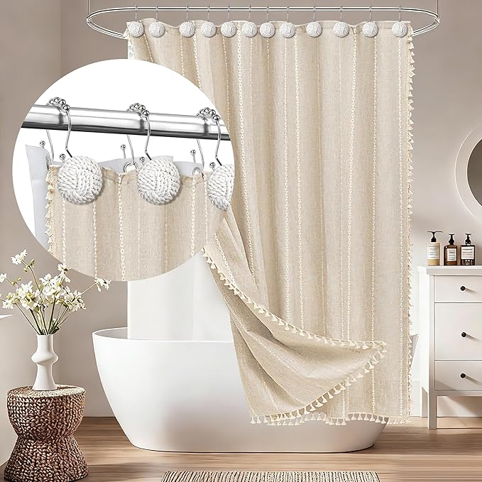 Sunlit Boho Knots Double Shower Curtain Hooks, Home Decorative White Shower Curtain Rings for Bathroom, Seaside Nautical Shower Curtain Hangers Bathroom Accessories, Set of 12
