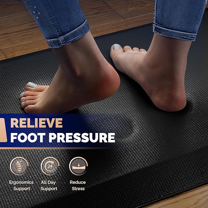 FEATOL Anti Fatigue Mat for Standing, 9/10 Extra Thick Ergonomic Standing Desk Mat, Comfort Memory Foam Standing Mat at Home,Office All Day (20" x 39", Black, 4PC)
