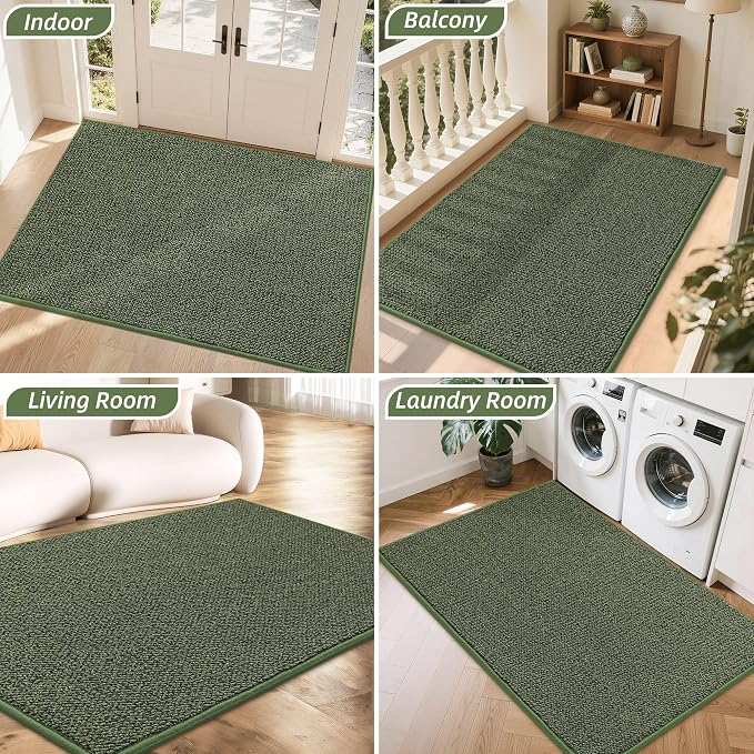 BEQHAUSE Dirt Trapper Door Mat 36" x 60", Non-Slip Washable Doormats Entrance Mat, Dirt Resistant and Absorbent Welcome Mat, Low Profile Floor Mats for Front Back Door and Entryway, Green