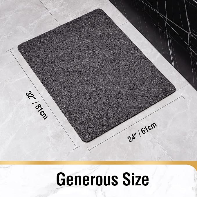 HITSLAM Non Slip Bathtub Mat 24 x 32 Inch, Extra Long Bath Mat for Tub, Soft PVC Loofah Shower Floor Mat with Drain, Quick Drying Bathroom Tub Mat for Wet Area, Without Suction Cup, Black