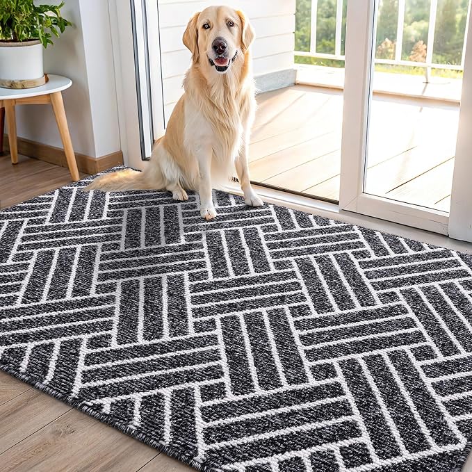 OLANLY Indoor Door Mat, 40x32 Inch, Dirt Resistant and Absorbent, Non-Slip Rubber Backing Floor Mats, Easy Clean Low-Profile Doormat for Entryway, Front Door, and Inside Entrance, Black
