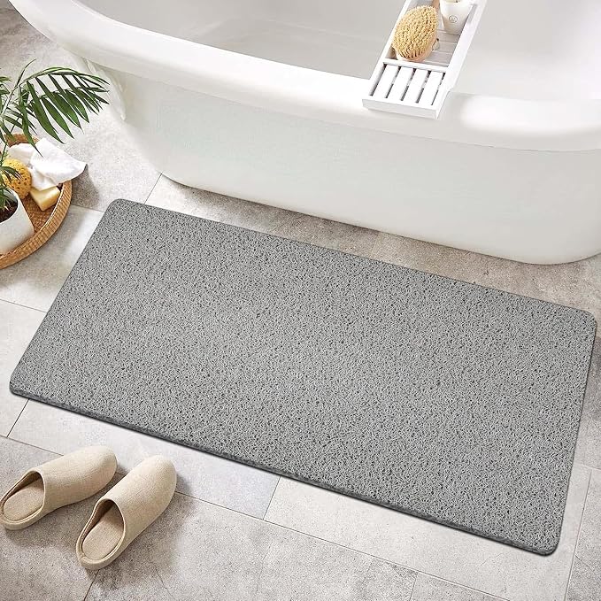 Shower Mat Non Slip 40.2 x16.1 Inch, Loofah Shower Mat Anti Slip Tub Mat Without Suction Cups, Shower Floor Mat for Wet Area, Quick Drying, Grey